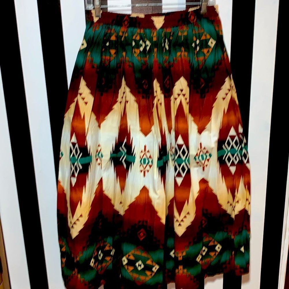 1994 Vintage Western Aztec Southwest Printed Cotton Maxi Full Circle Skirt Small
